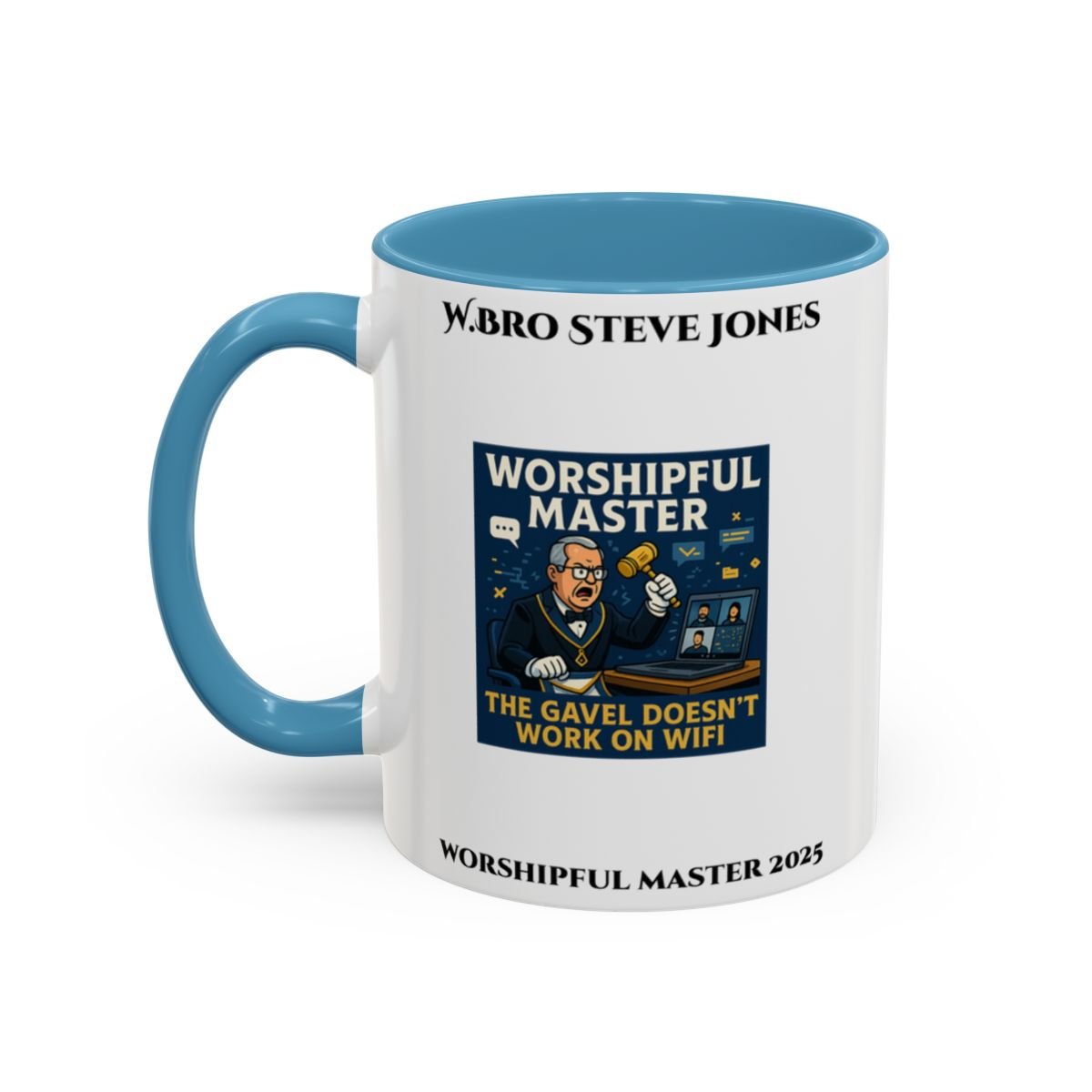 Premium Personalised Freemason Colour Rim Mug - Worshipful Master Design - The gavel doesnt work on wifi - Masonic Mugs