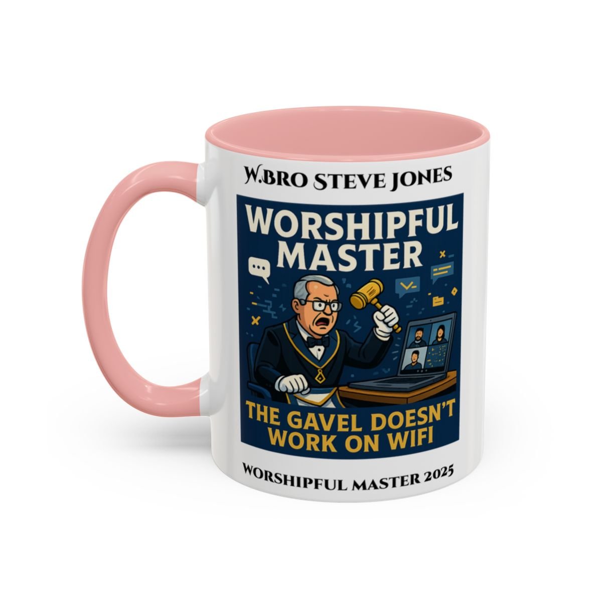 Premium Personalised Freemason Colour Rim Mug - Worshipful Master Design - The gavel doesnt work on wifi - Masonic Mugs