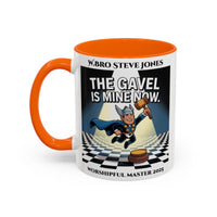 Premium Personalised Freemason Colour Rim Mug - Worshipful Master Design - The Gavel is Mine now - Masonic Mugs
