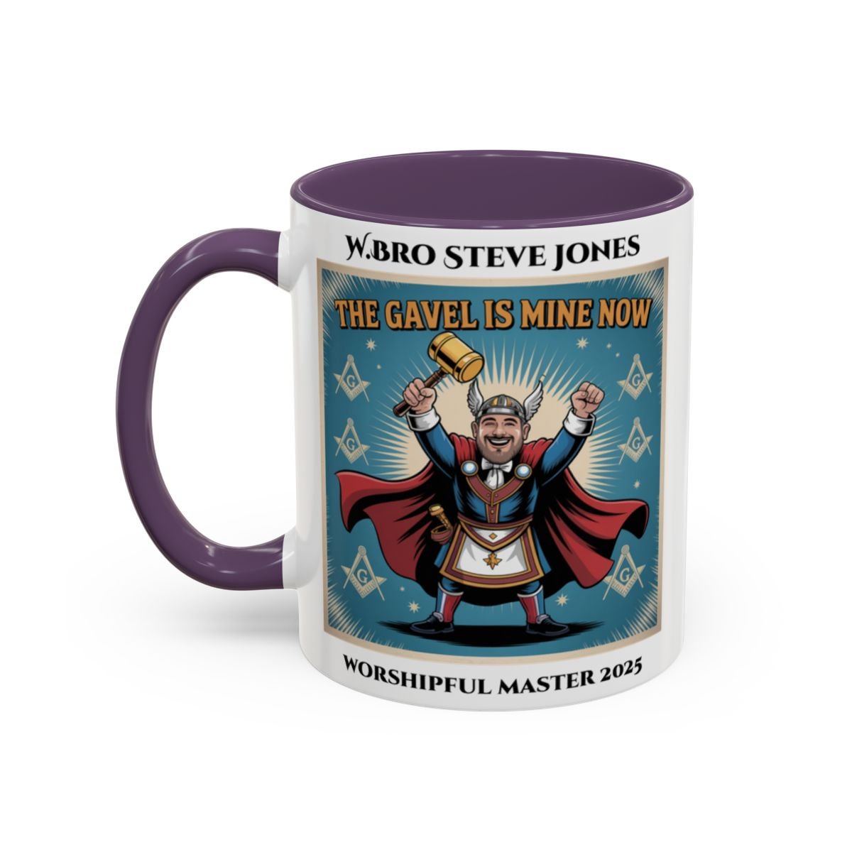 Premium Personalised Freemason Colour Rim Mug - Worshipful Master Design - The Gavel is Mine now - Masonic Mugs
