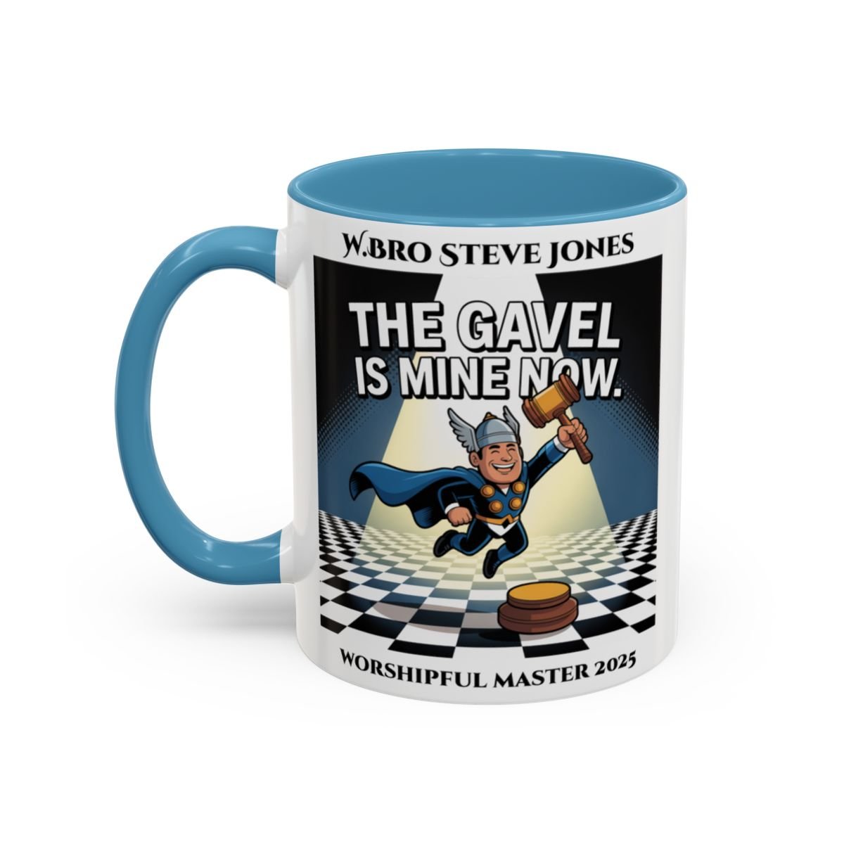 Premium Personalised Freemason Colour Rim Mug - Worshipful Master Design - The Gavel is Mine now - Masonic Mugs