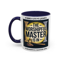 Premium Personalised Freemason Colour Rim Mug - Worshipful Master Design - The Worshipful Master is in - Masonic Mugs