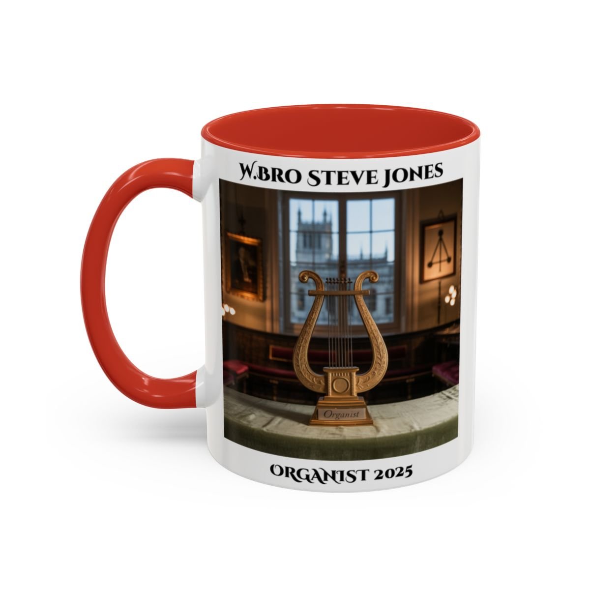 Premium Personalsed Freemason Colour Rim Mug - Organist Design - Music - Masonic Mugs