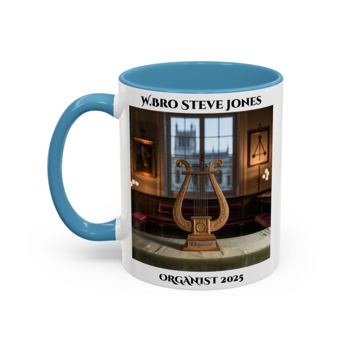Premium Personalsed Freemason Colour Rim Mug - Organist Design - Music - Masonic Mugs