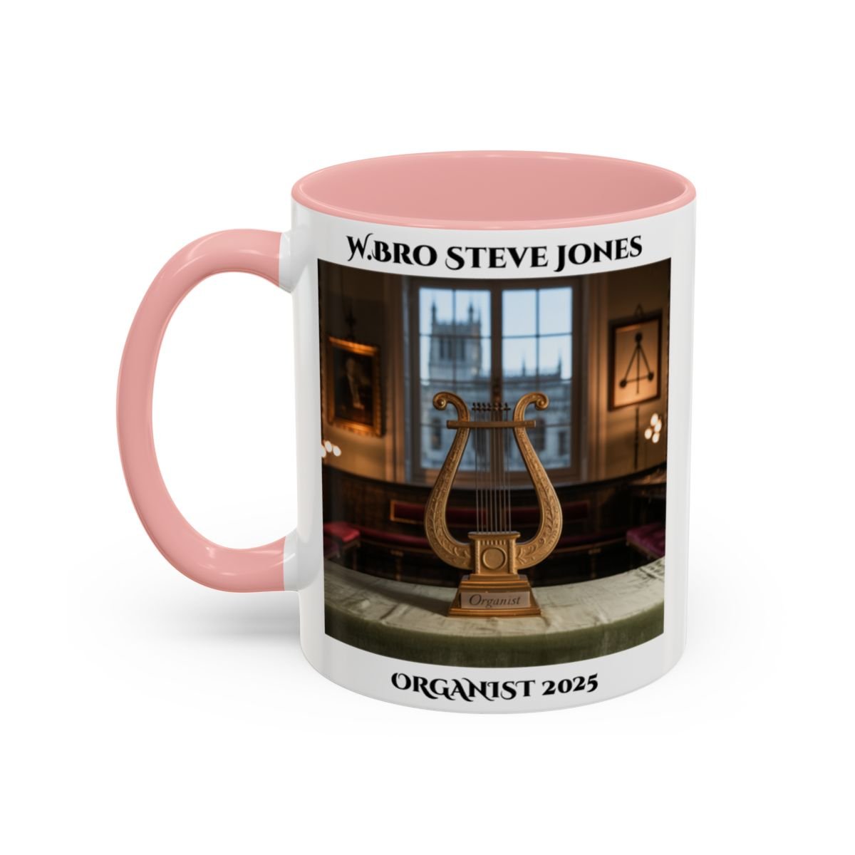 Premium Personalsed Freemason Colour Rim Mug - Organist Design - Music - Masonic Mugs