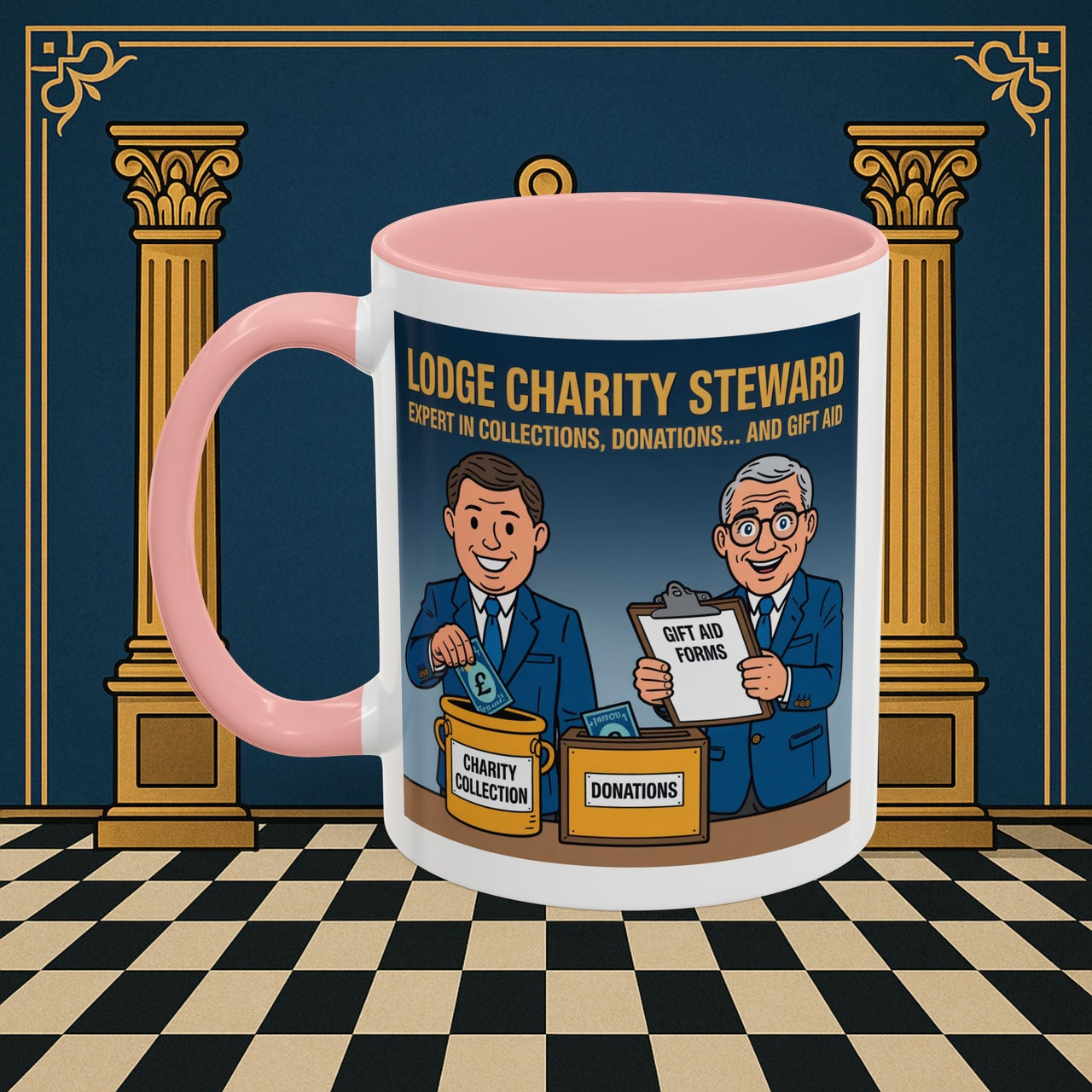 Premium Ready to Go Freemason Design | Accent Coloured 11oz Mug | Charity Collector | Charity Steward - Masonic Mugs