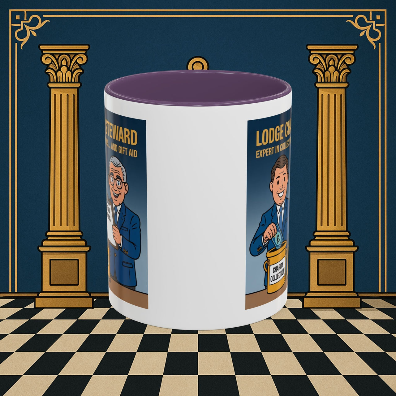 Premium Ready to Go Freemason Design | Accent Coloured 11oz Mug | Charity Collector | Charity Steward - Masonic Mugs