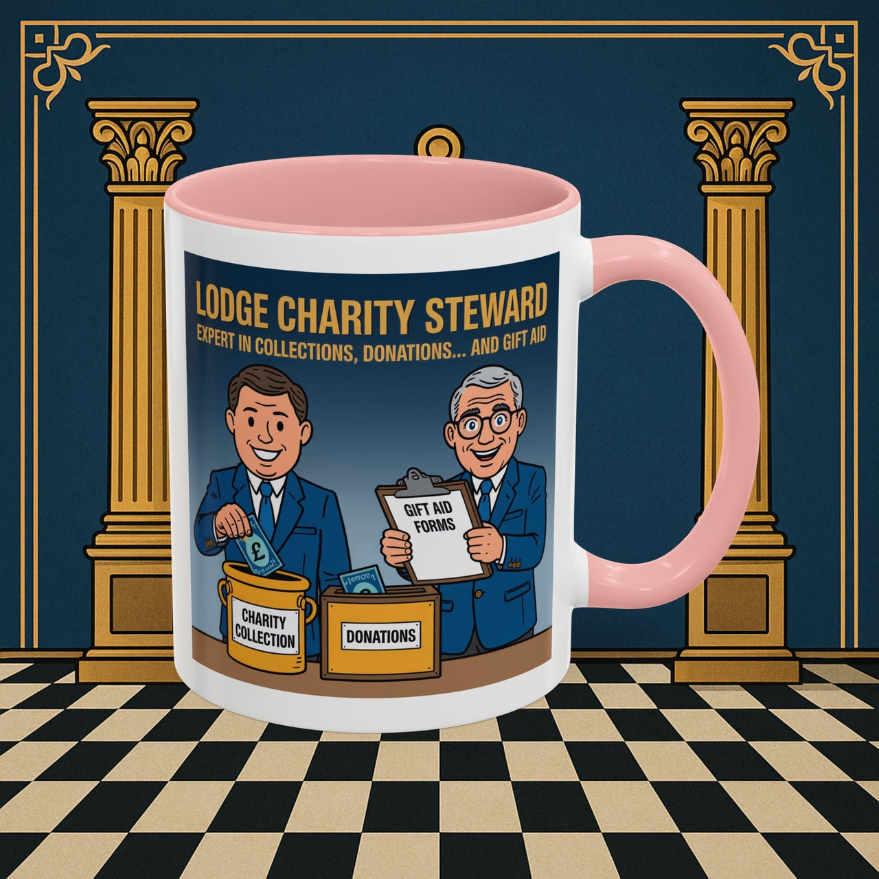 Premium Ready to Go Freemason Design | Accent Coloured 11oz Mug | Charity Collector | Charity Steward - Masonic Mugs