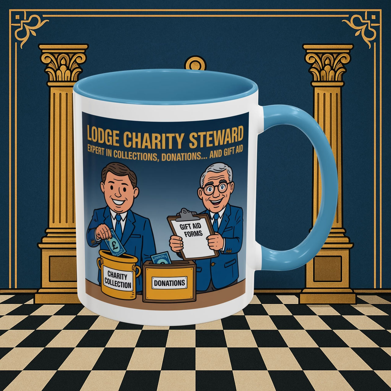 Premium Ready to Go Freemason Design | Accent Coloured 11oz Mug | Charity Collector | Charity Steward - Masonic Mugs