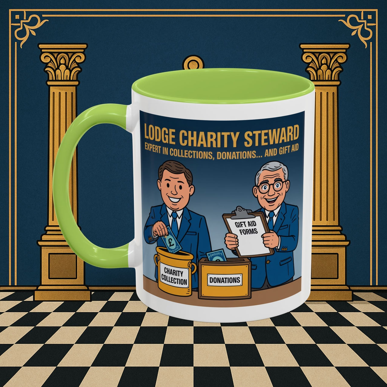 Premium Ready to Go Freemason Design | Accent Coloured 11oz Mug | Charity Collector | Charity Steward - Masonic Mugs