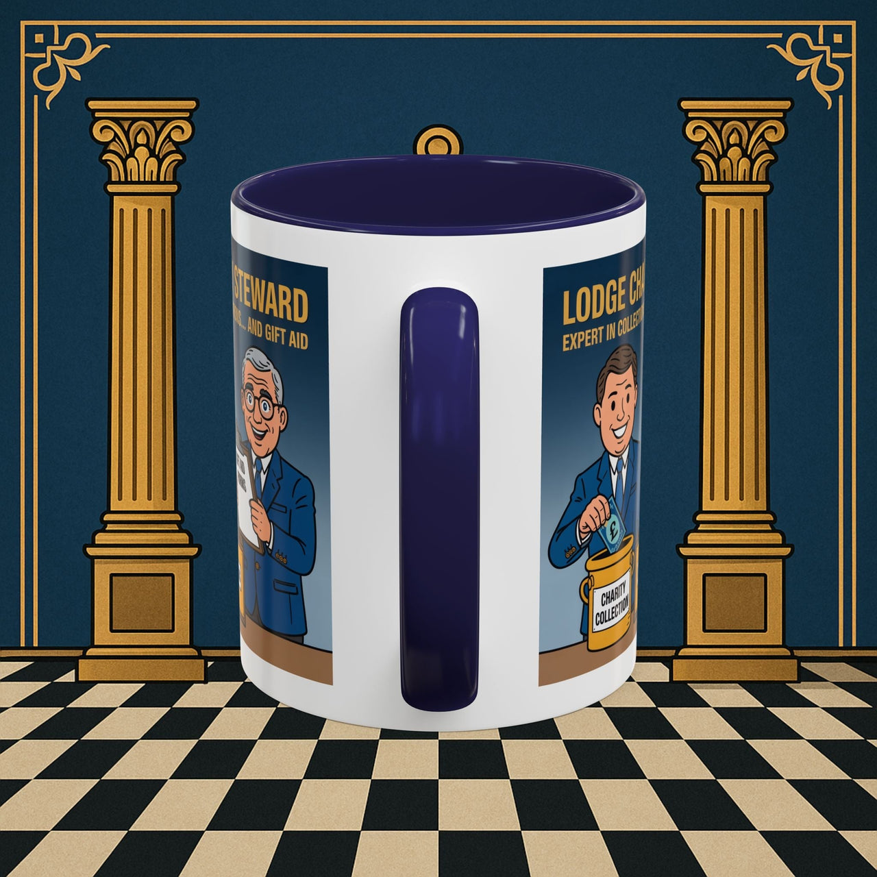 Premium Ready to Go Freemason Design | Accent Coloured 11oz Mug | Charity Collector | Charity Steward - Masonic Mugs