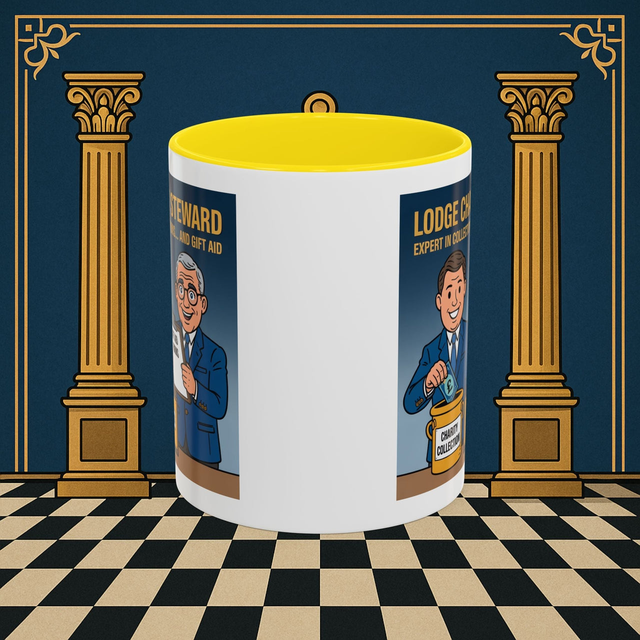 Premium Ready to Go Freemason Design | Accent Coloured 11oz Mug | Charity Collector | Charity Steward - Masonic Mugs