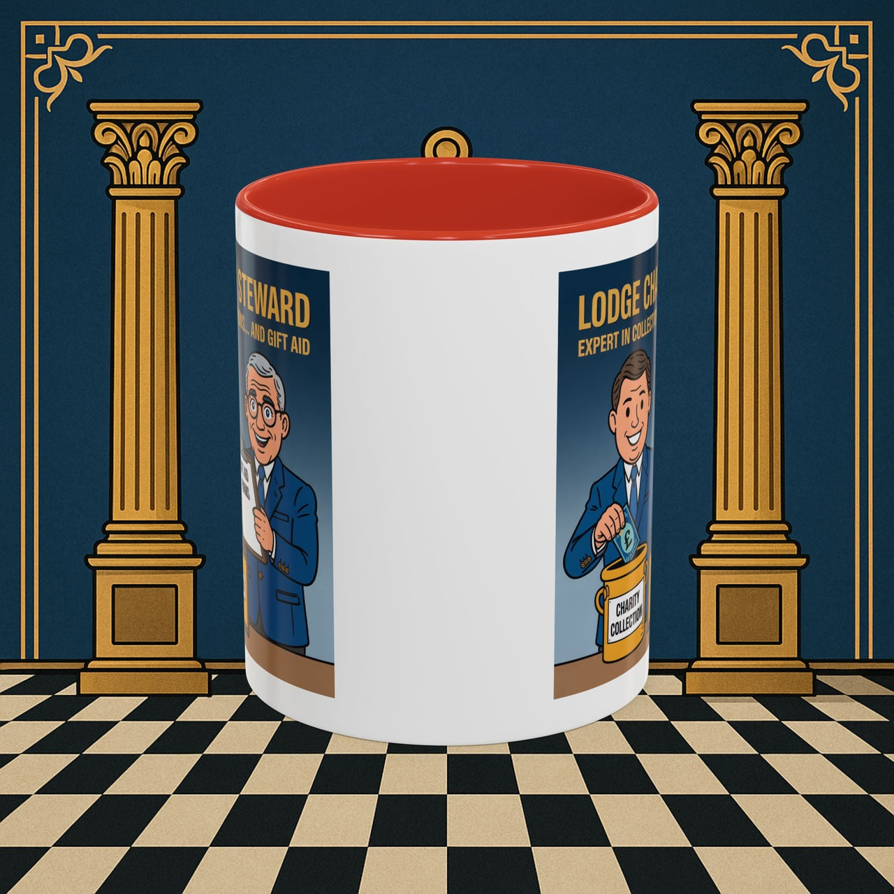 Premium Ready to Go Freemason Design | Accent Coloured 11oz Mug | Charity Collector | Charity Steward - Masonic Mugs