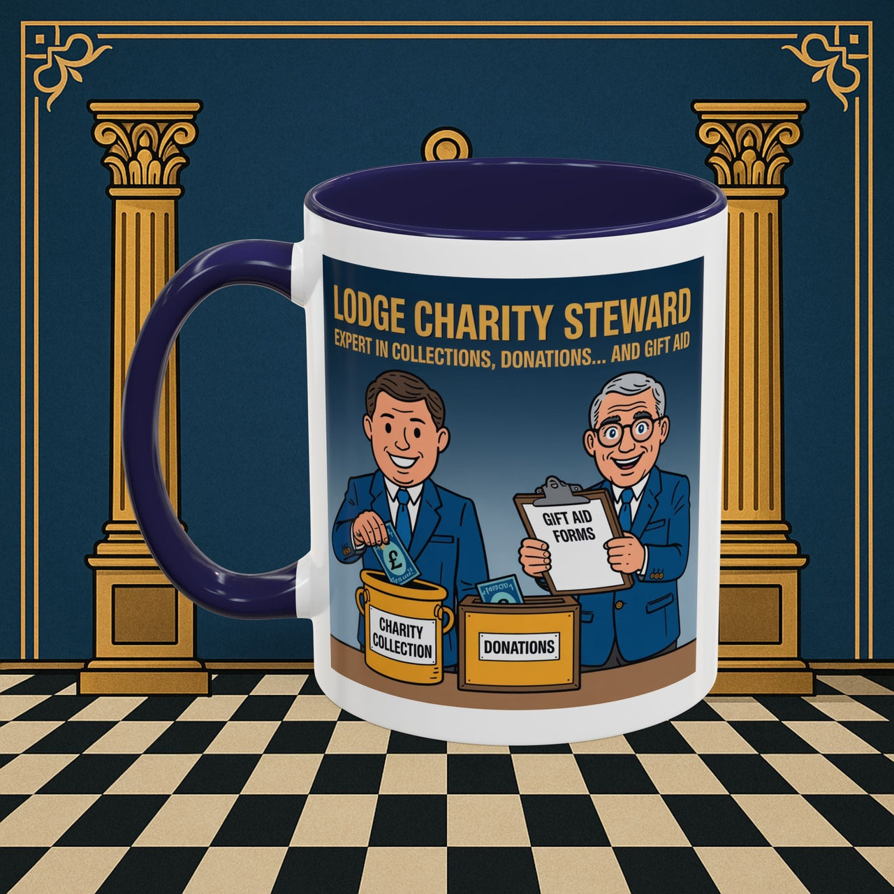 Premium Ready to Go Freemason Design | Accent Coloured 11oz Mug | Charity Collector | Charity Steward - Masonic Mugs