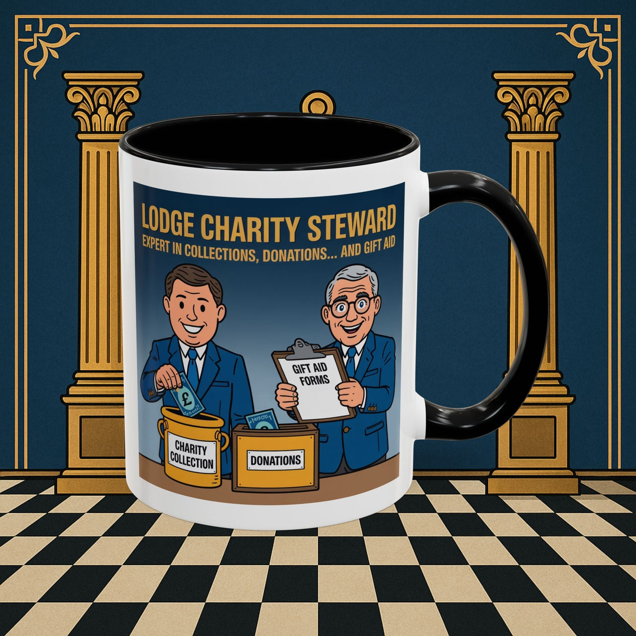 Premium Ready to Go Freemason Design | Accent Coloured 11oz Mug | Charity Collector | Charity Steward - Masonic Mugs