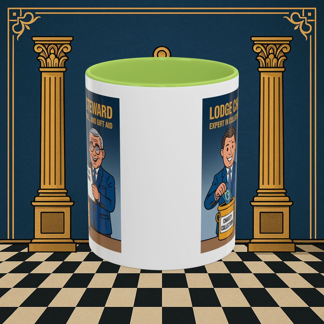 Premium Ready to Go Freemason Design | Accent Coloured 11oz Mug | Charity Collector | Charity Steward - Masonic Mugs