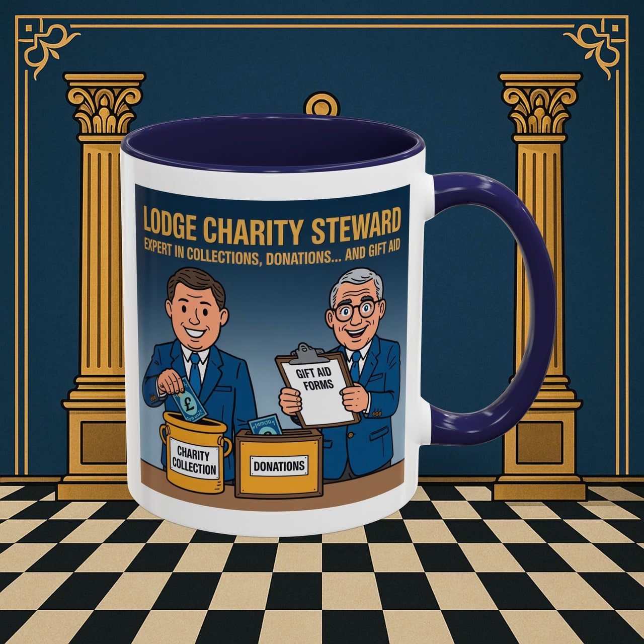 Premium Ready to Go Freemason Design | Accent Coloured 11oz Mug | Charity Collector | Charity Steward - Masonic Mugs