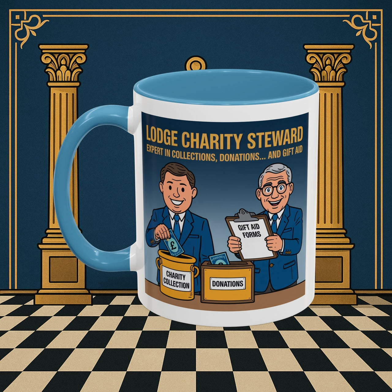 Premium Ready to Go Freemason Design | Accent Coloured 11oz Mug | Charity Collector | Charity Steward - Masonic Mugs