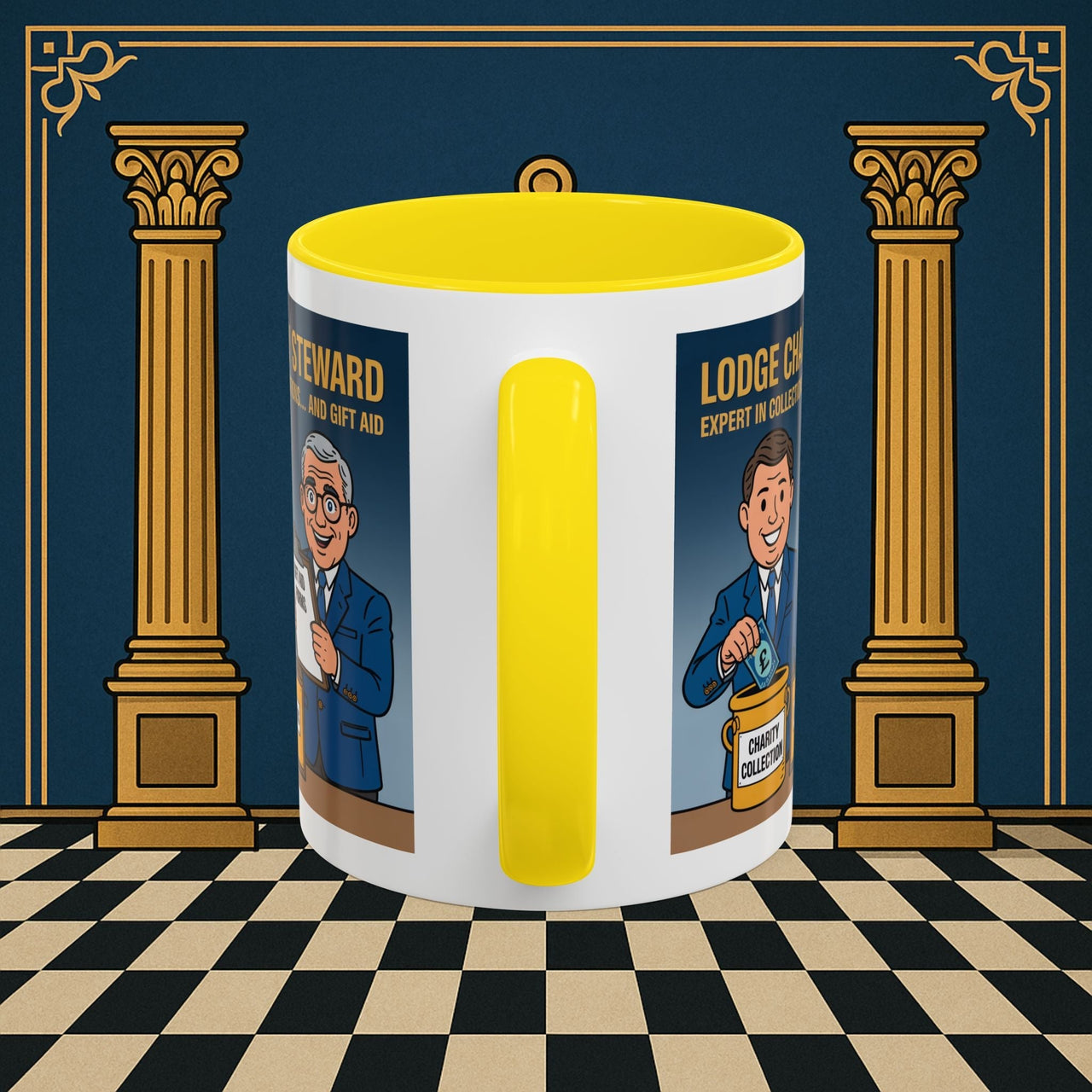 Premium Ready to Go Freemason Design | Accent Coloured 11oz Mug | Charity Collector | Charity Steward - Masonic Mugs