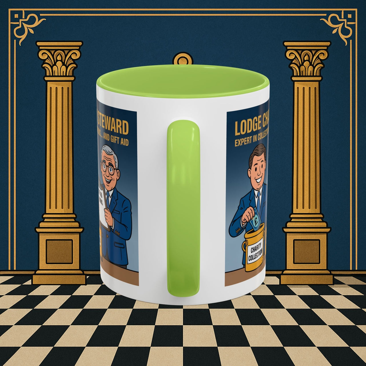 Premium Ready to Go Freemason Design | Accent Coloured 11oz Mug | Charity Collector | Charity Steward - Masonic Mugs