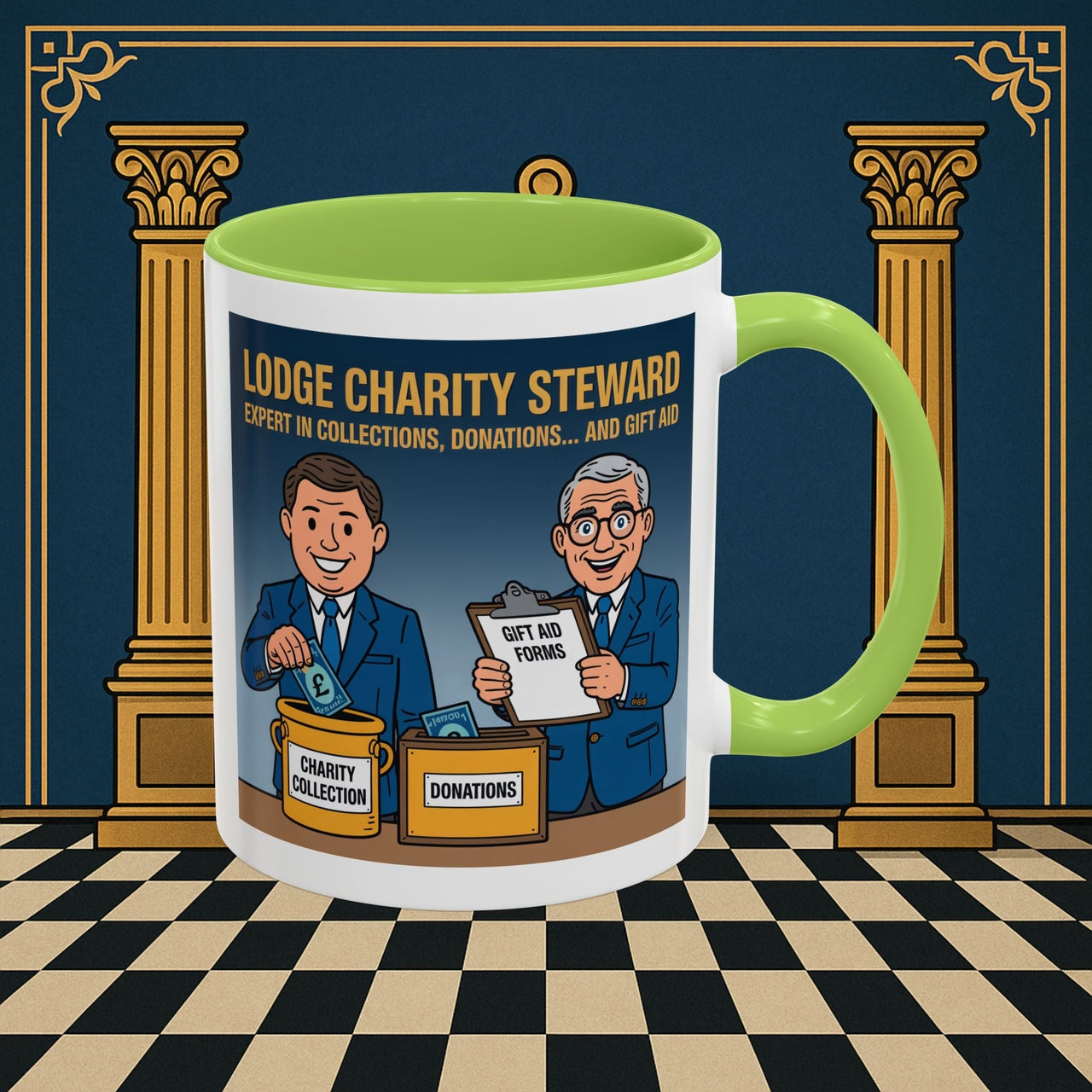 Premium Ready to Go Freemason Design | Accent Coloured 11oz Mug | Charity Collector | Charity Steward - Masonic Mugs