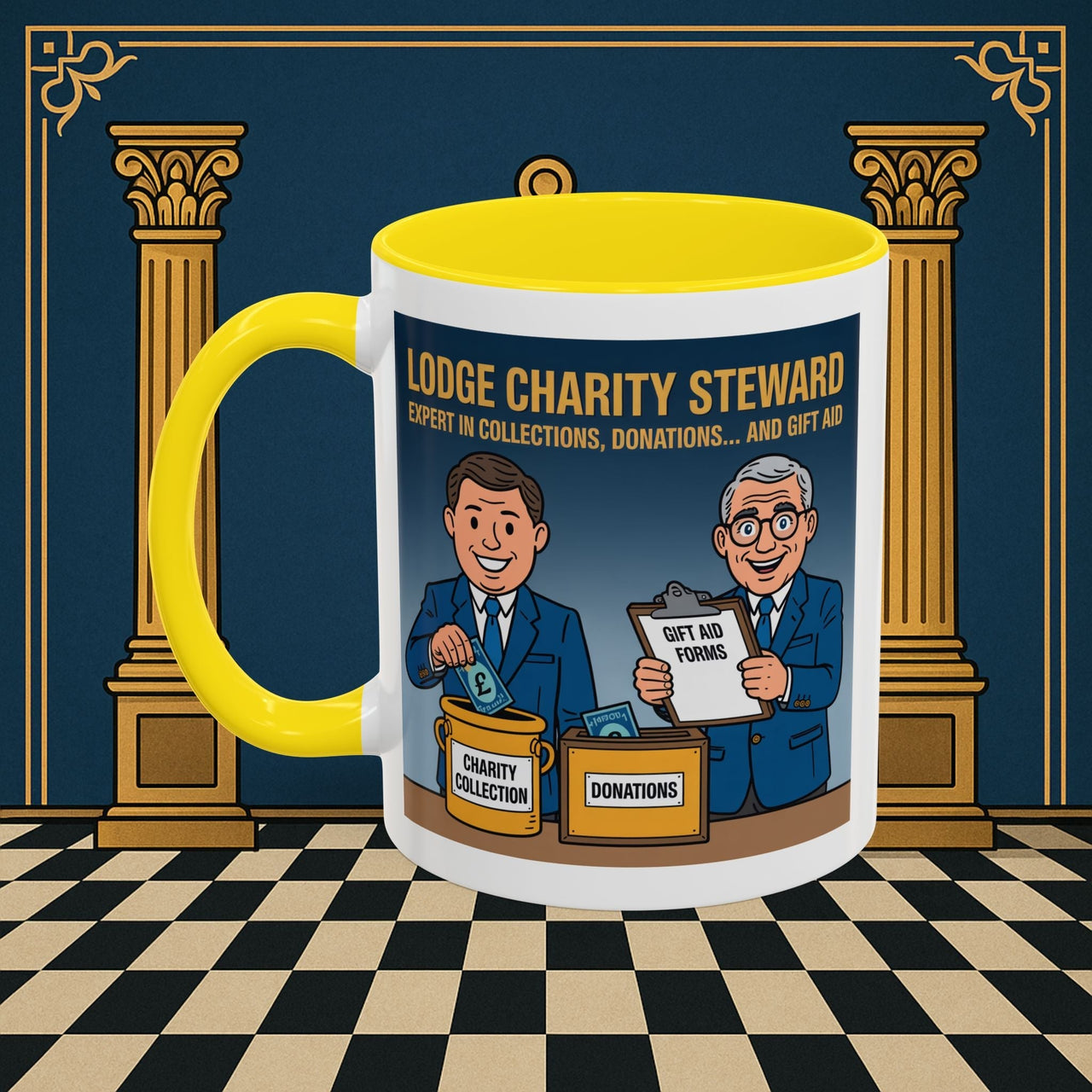 Premium Ready to Go Freemason Design | Accent Coloured 11oz Mug | Charity Collector | Charity Steward - Masonic Mugs