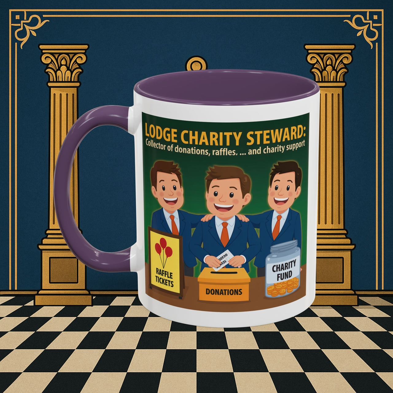 Premium Ready to Go Freemason Design | Accent Coloured 11oz Mug | Helping Hands of the Lodge | Charity Steward - Masonic Mugs
