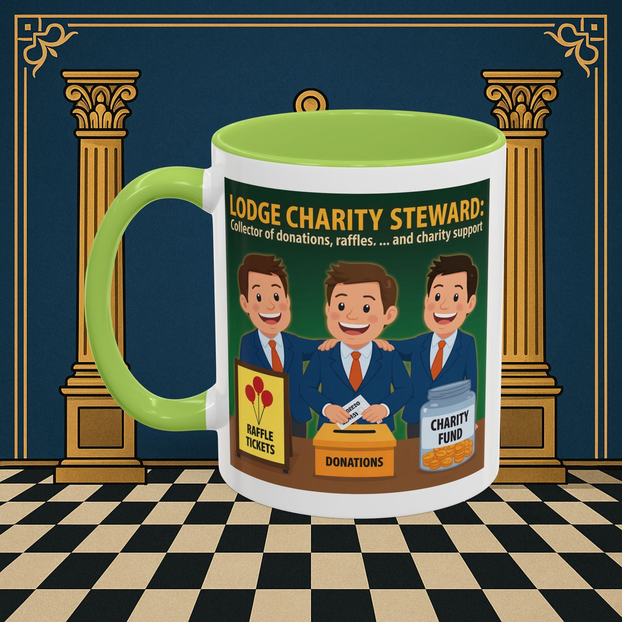 Premium Ready to Go Freemason Design | Accent Coloured 11oz Mug | Helping Hands of the Lodge | Charity Steward - Masonic Mugs