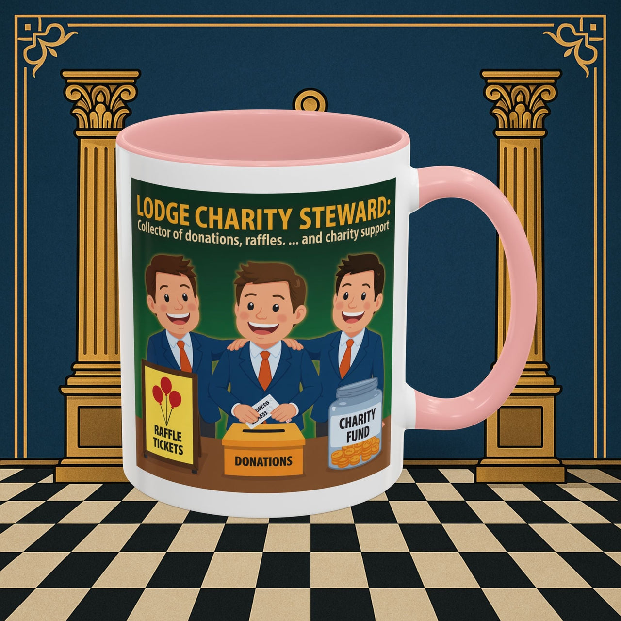 Premium Ready to Go Freemason Design | Accent Coloured 11oz Mug | Helping Hands of the Lodge | Charity Steward - Masonic Mugs