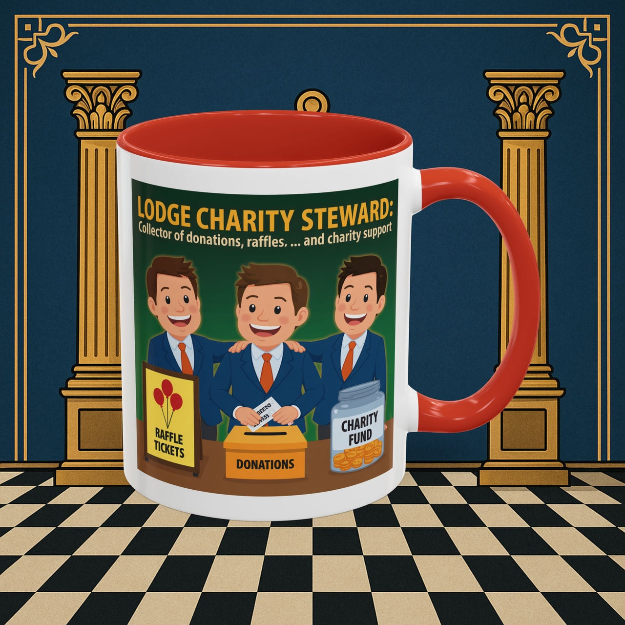Premium Ready to Go Freemason Design | Accent Coloured 11oz Mug | Helping Hands of the Lodge | Charity Steward - Masonic Mugs