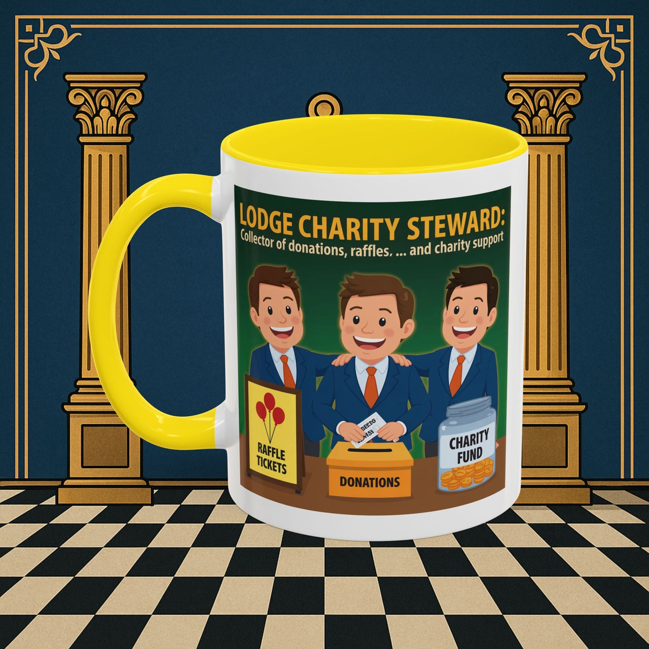Premium Ready to Go Freemason Design | Accent Coloured 11oz Mug | Helping Hands of the Lodge | Charity Steward - Masonic Mugs