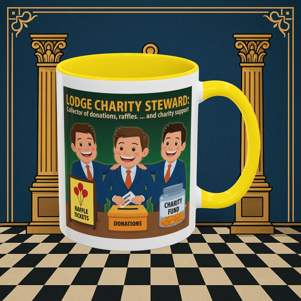 Premium Ready to Go Freemason Design | Accent Coloured 11oz Mug | Helping Hands of the Lodge | Charity Steward - Masonic Mugs