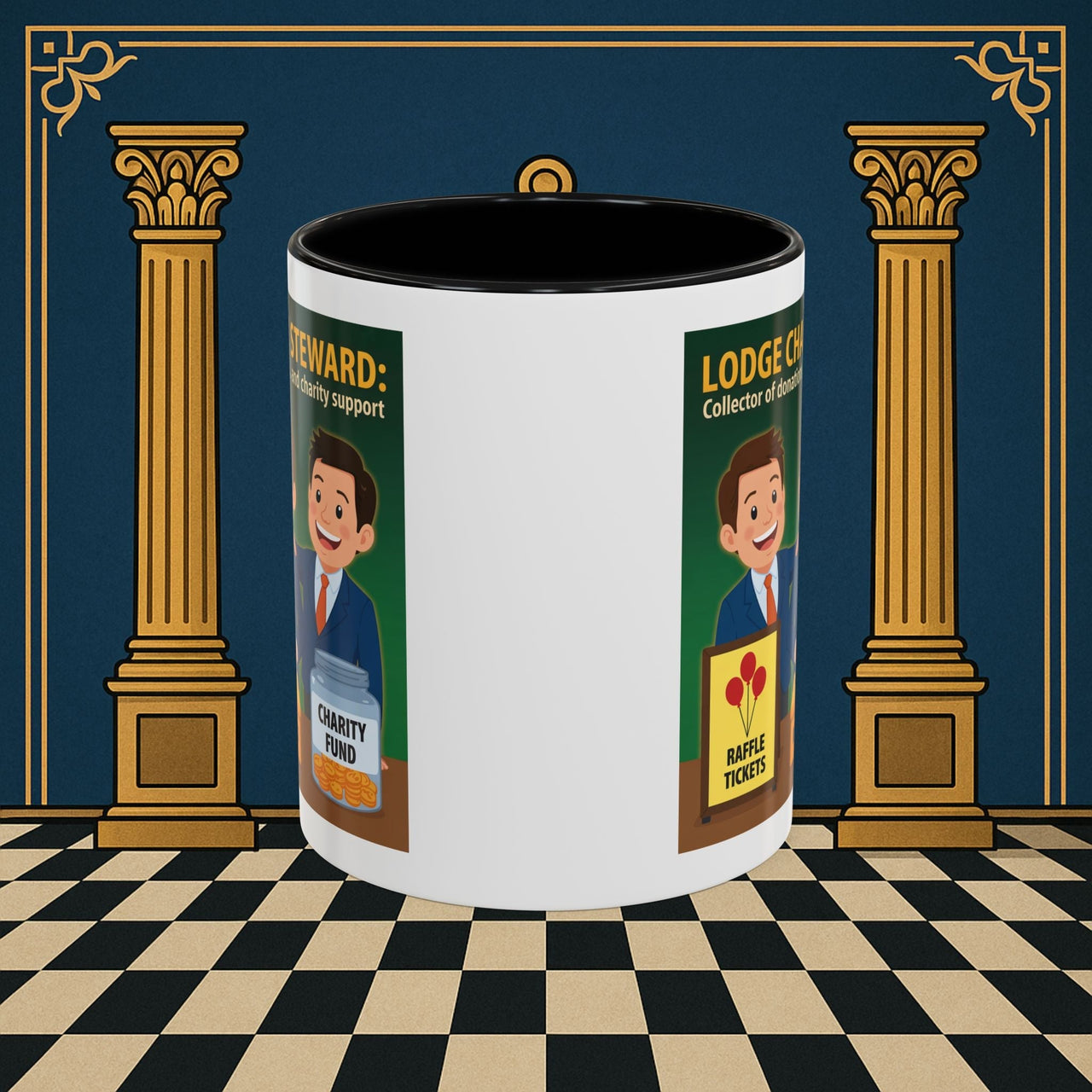 Premium Ready to Go Freemason Design | Accent Coloured 11oz Mug | Helping Hands of the Lodge | Charity Steward - Masonic Mugs