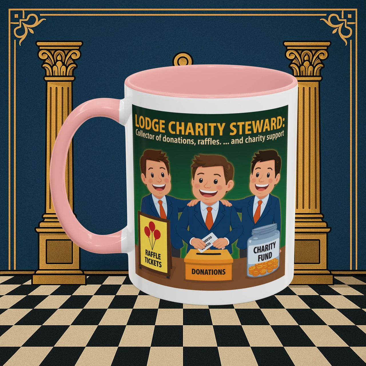 Premium Ready to Go Freemason Design | Accent Coloured 11oz Mug | Helping Hands of the Lodge | Charity Steward - Masonic Mugs