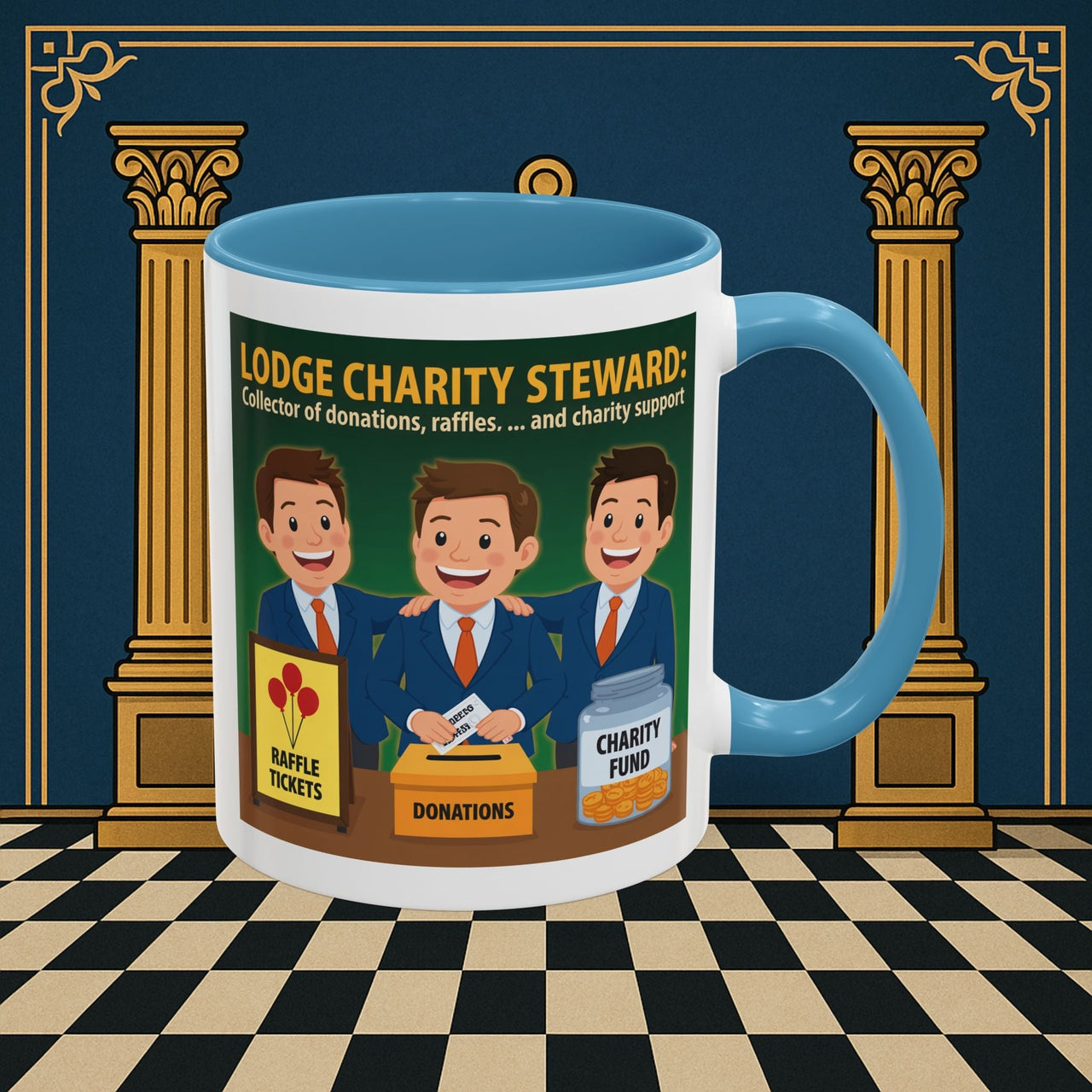 Premium Ready to Go Freemason Design | Accent Coloured 11oz Mug | Helping Hands of the Lodge | Charity Steward - Masonic Mugs