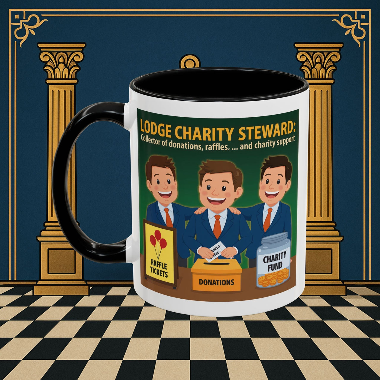 Premium Ready to Go Freemason Design | Accent Coloured 11oz Mug | Helping Hands of the Lodge | Charity Steward - Masonic Mugs