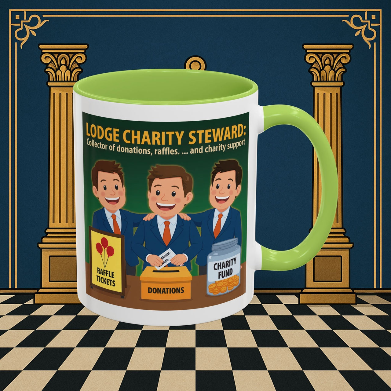Premium Ready to Go Freemason Design | Accent Coloured 11oz Mug | Helping Hands of the Lodge | Charity Steward - Masonic Mugs