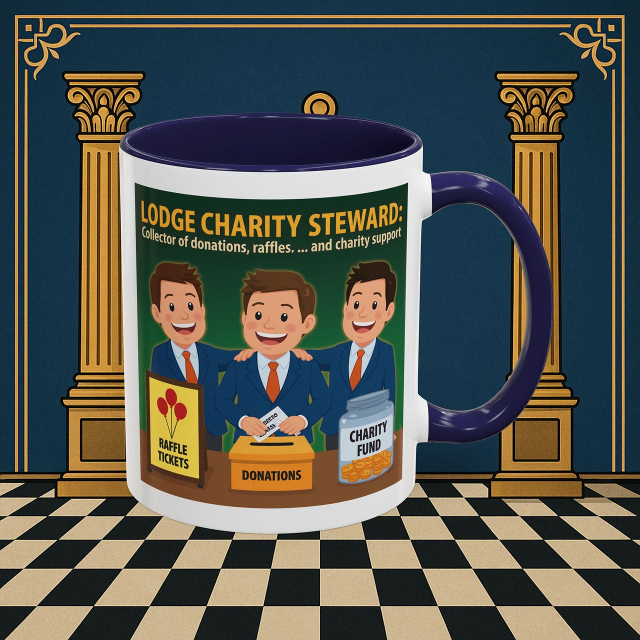Premium Ready to Go Freemason Design | Accent Coloured 11oz Mug | Helping Hands of the Lodge | Charity Steward - Masonic Mugs