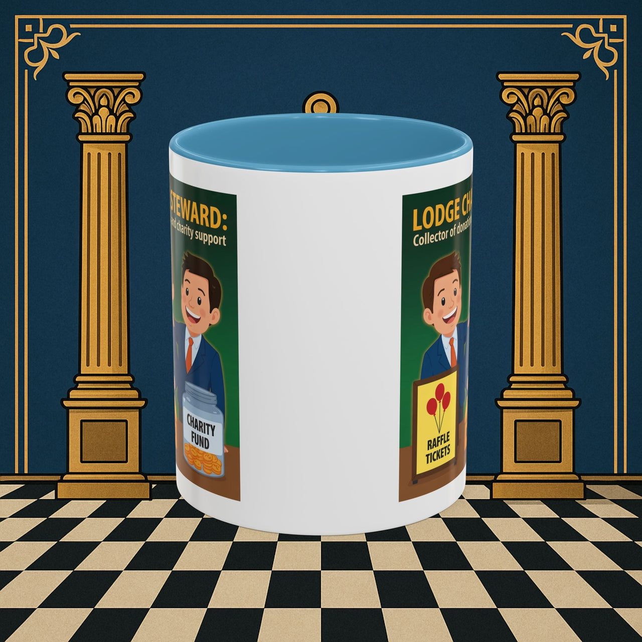 Premium Ready to Go Freemason Design | Accent Coloured 11oz Mug | Helping Hands of the Lodge | Charity Steward - Masonic Mugs