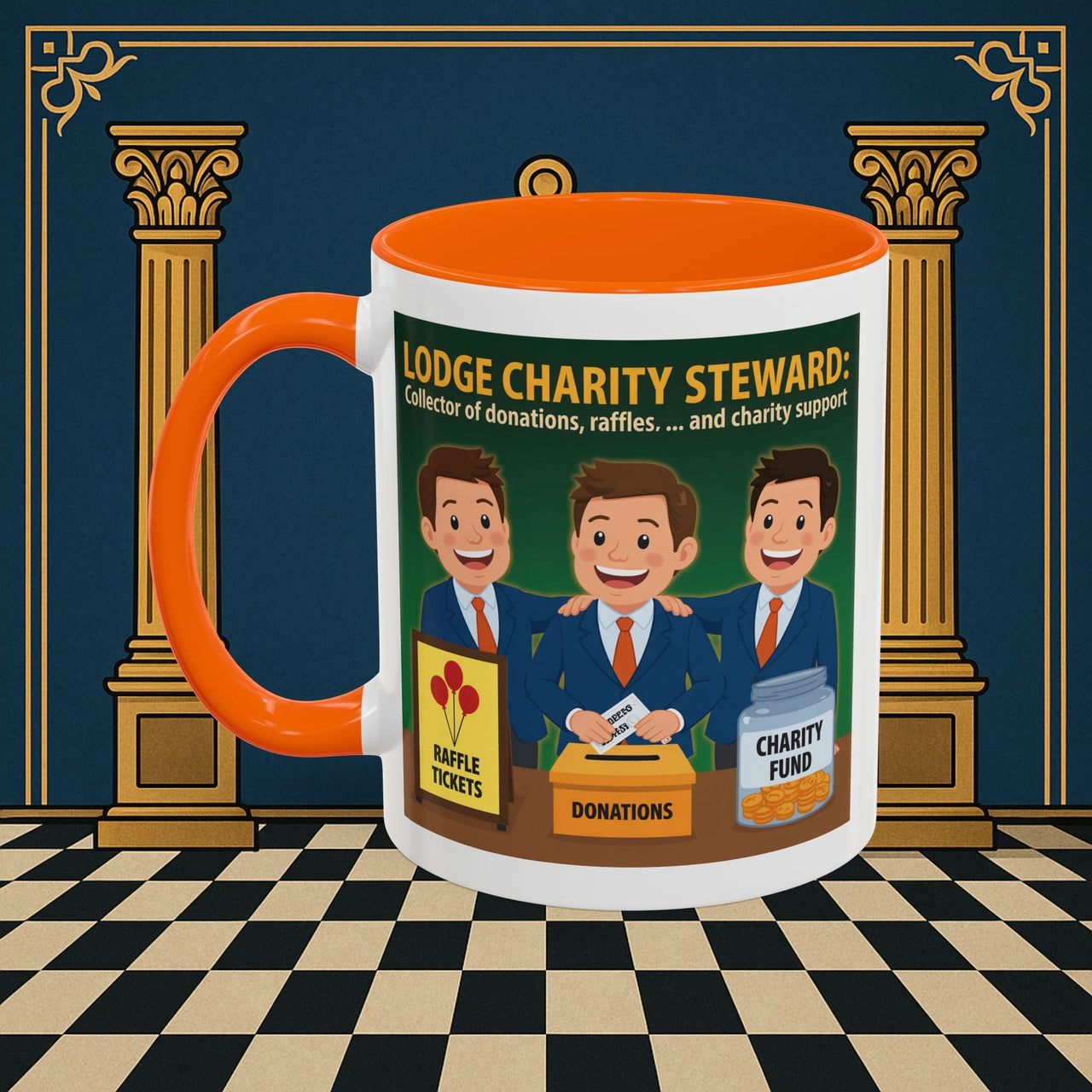 Premium Ready to Go Freemason Design | Accent Coloured 11oz Mug | Helping Hands of the Lodge | Charity Steward - Masonic Mugs