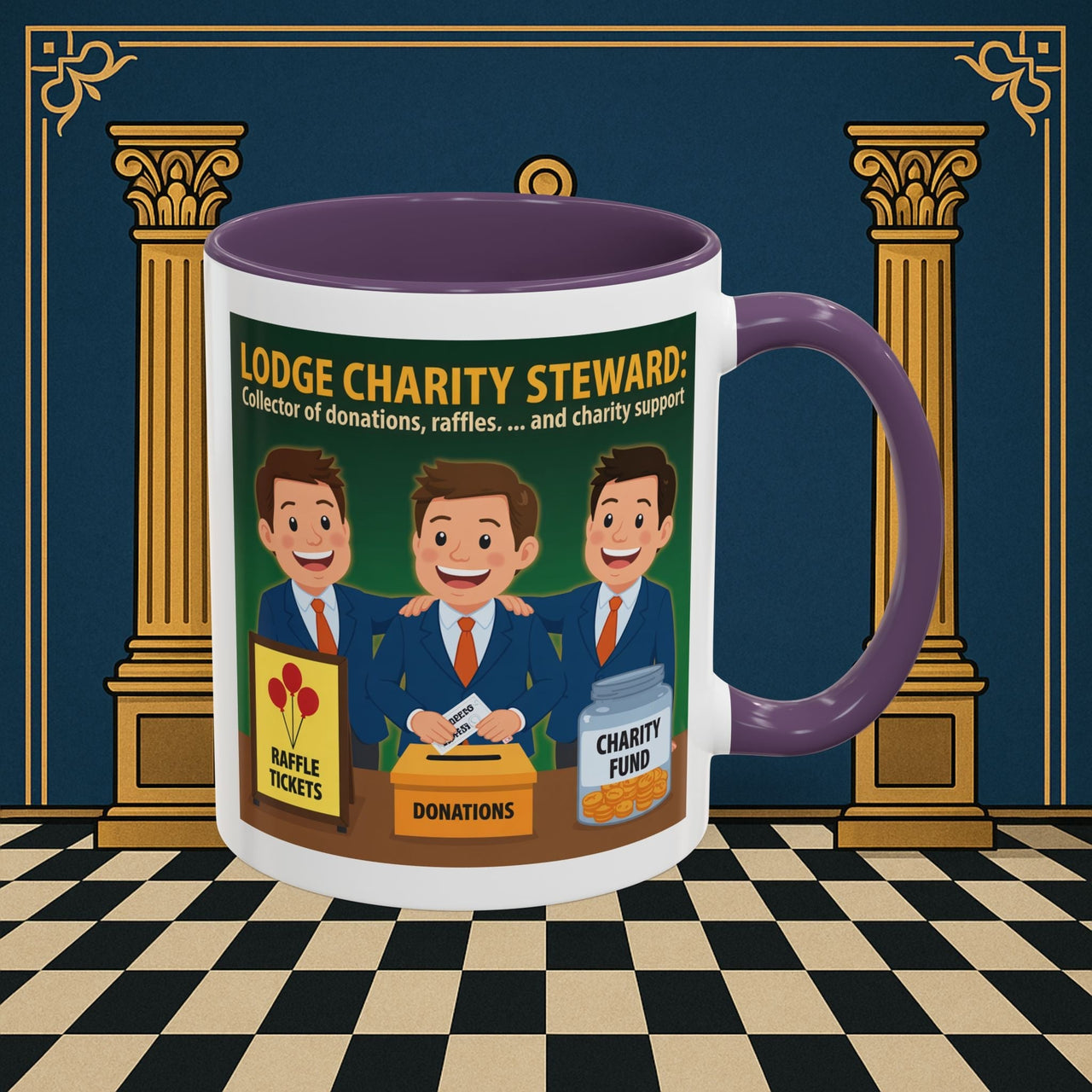 Premium Ready to Go Freemason Design | Accent Coloured 11oz Mug | Helping Hands of the Lodge | Charity Steward - Masonic Mugs