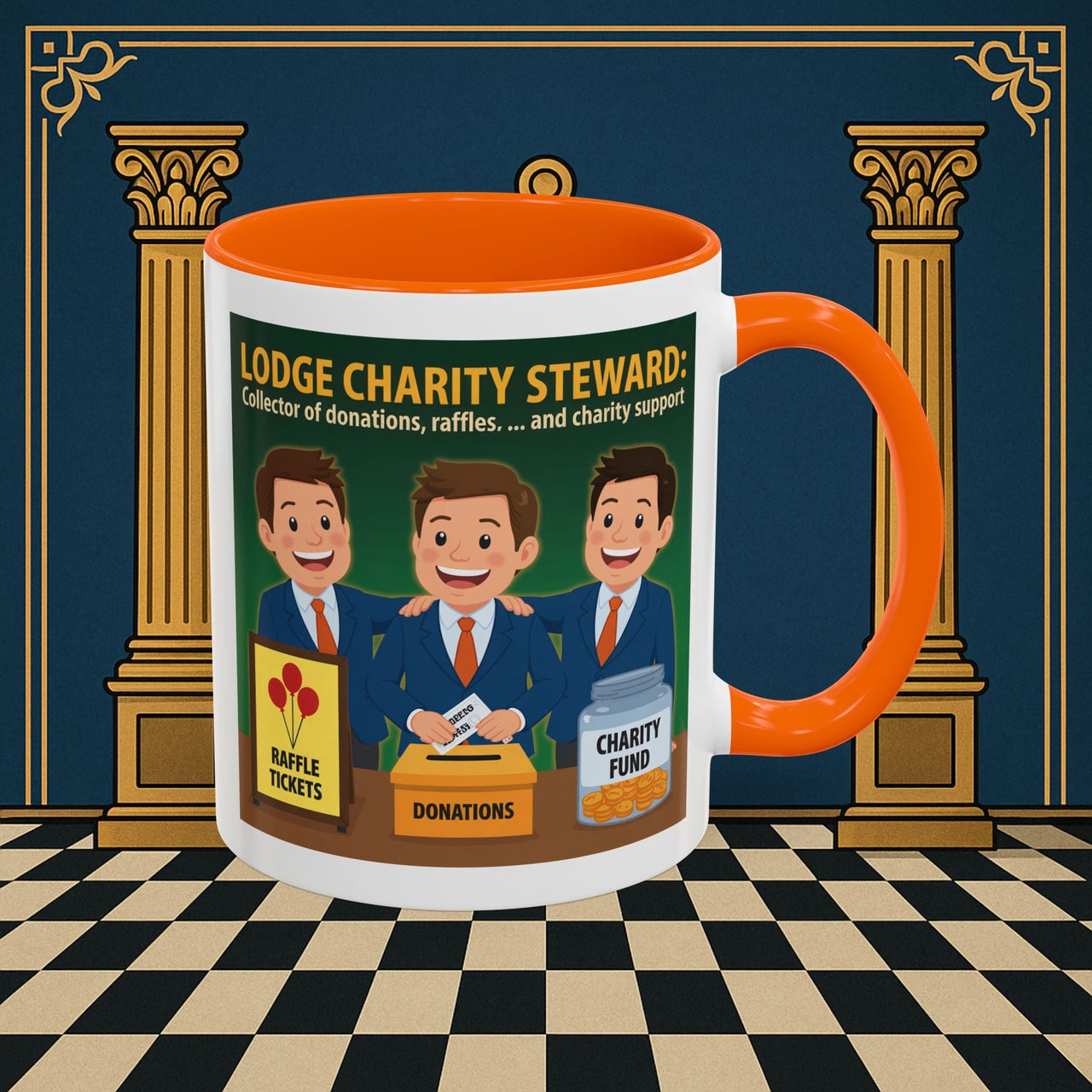 Premium Ready to Go Freemason Design | Accent Coloured 11oz Mug | Helping Hands of the Lodge | Charity Steward - Masonic Mugs