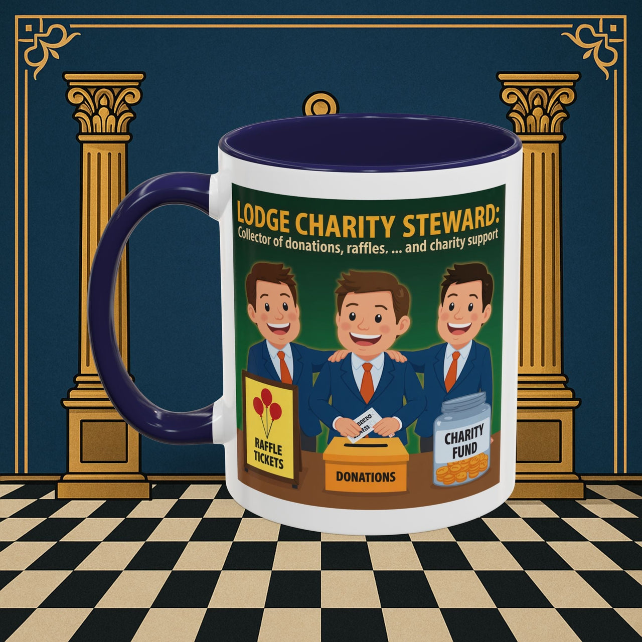 Premium Ready to Go Freemason Design | Accent Coloured 11oz Mug | Helping Hands of the Lodge | Charity Steward - Masonic Mugs