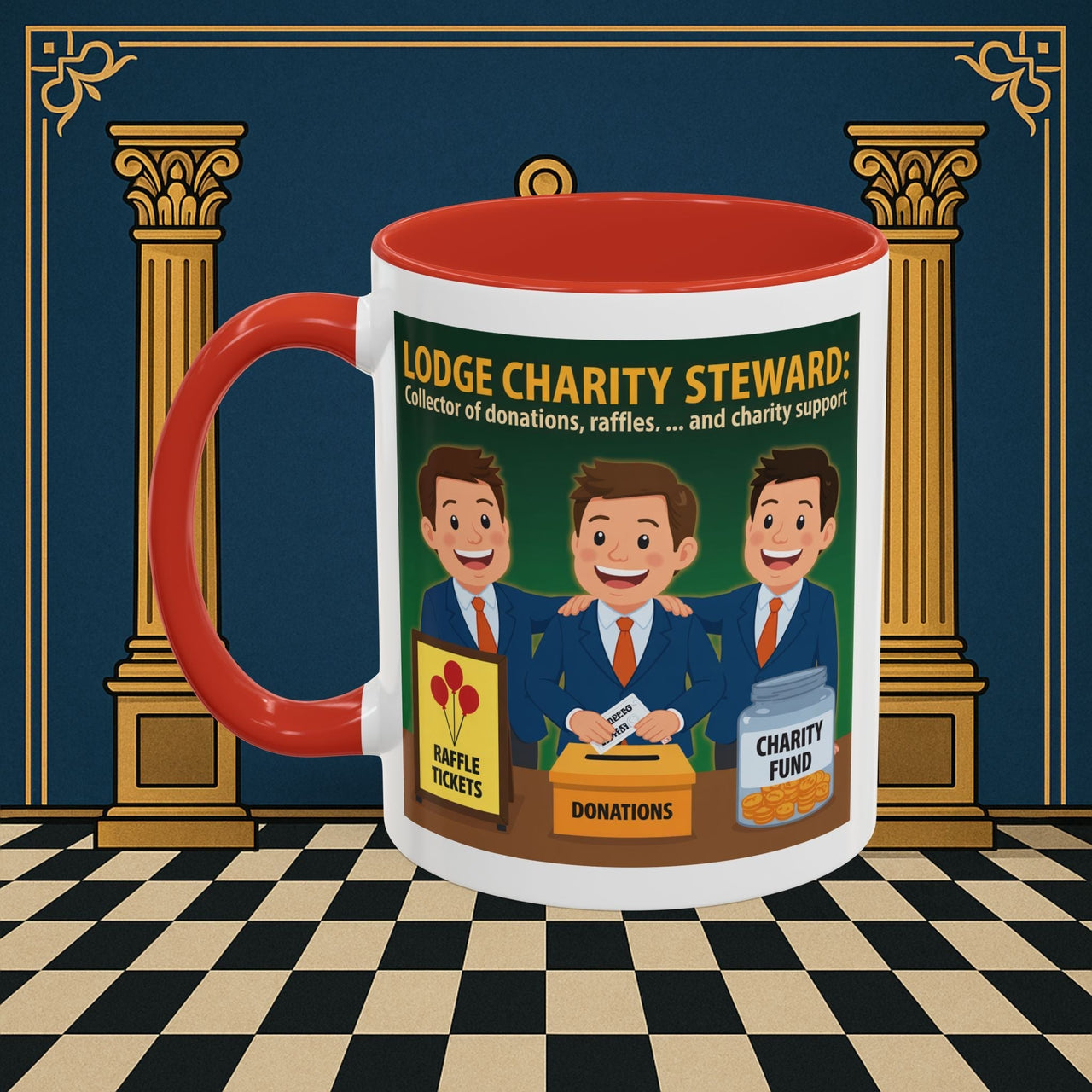 Premium Ready to Go Freemason Design | Accent Coloured 11oz Mug | Helping Hands of the Lodge | Charity Steward - Masonic Mugs