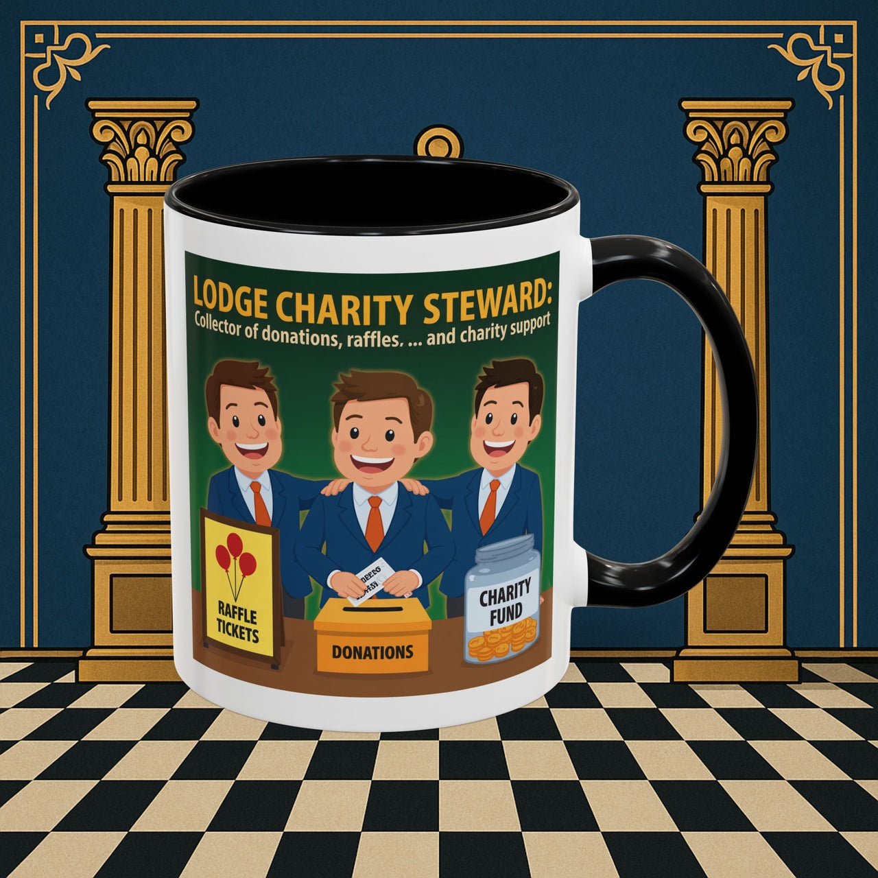 Premium Ready to Go Freemason Design | Accent Coloured 11oz Mug | Helping Hands of the Lodge | Charity Steward - Masonic Mugs