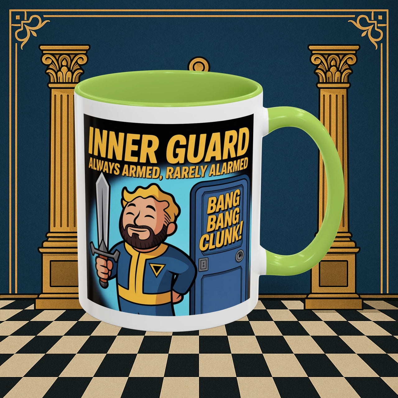 Premium Ready to Go Freemason Design | Accent Coloured 11oz Mug | Inner Guard's Moment | Inner Guard - Masonic Mugs