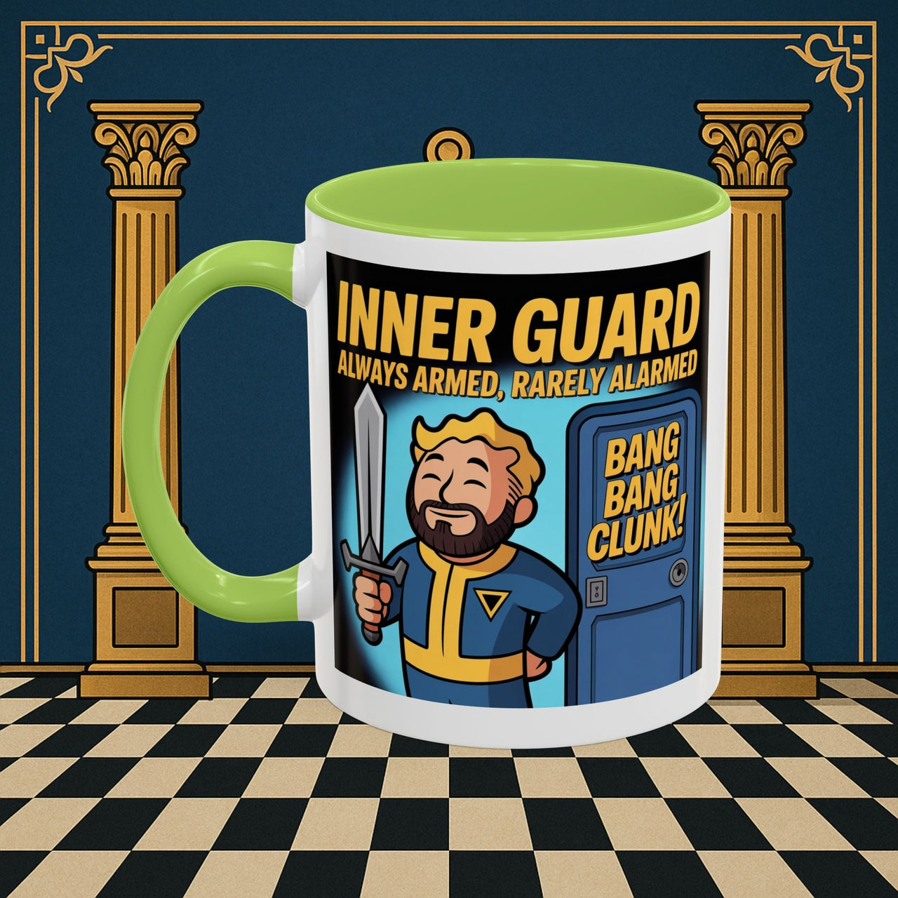 Premium Ready to Go Freemason Design | Accent Coloured 11oz Mug | Inner Guard's Moment | Inner Guard - Masonic Mugs