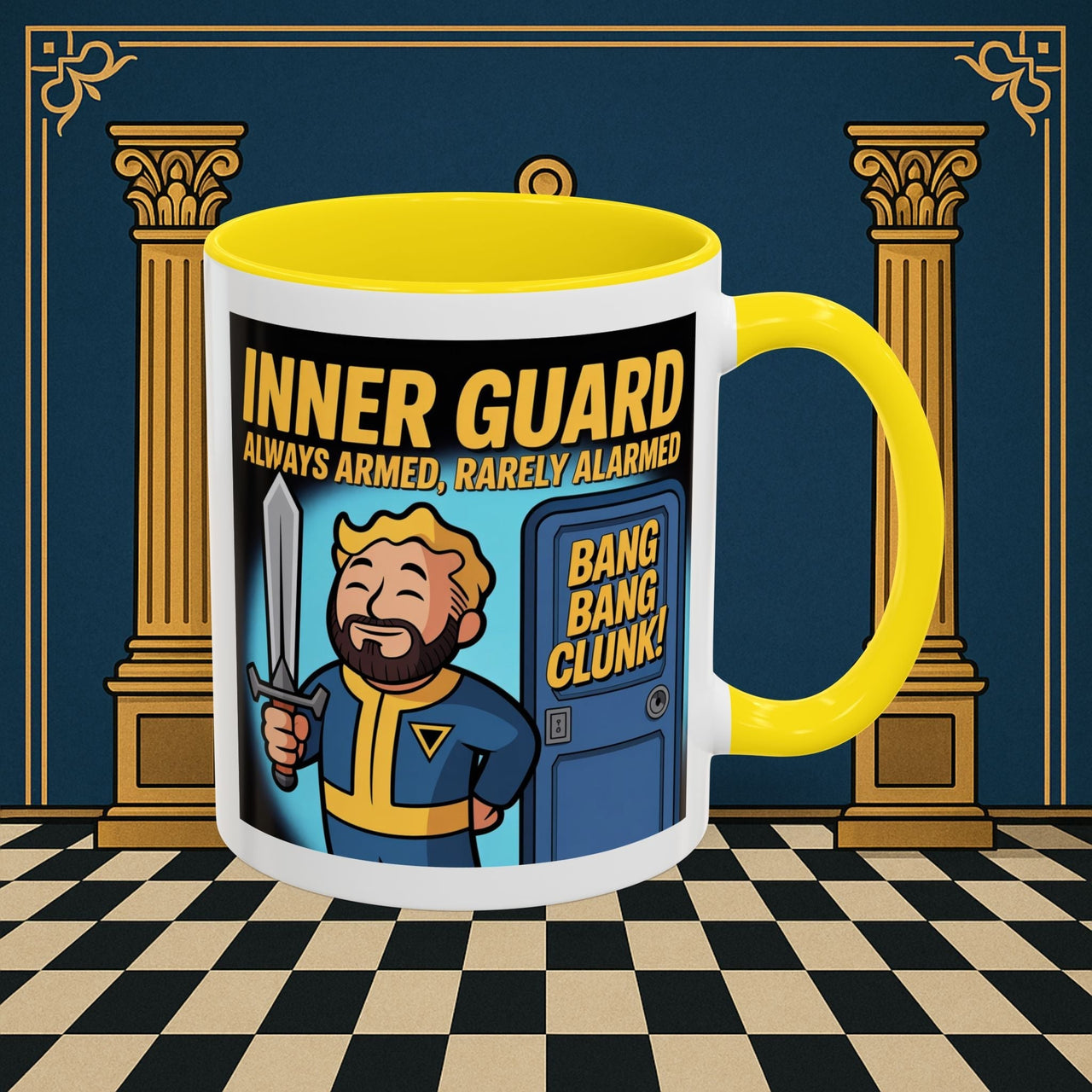 Premium Ready to Go Freemason Design | Accent Coloured 11oz Mug | Inner Guard's Moment | Inner Guard - Masonic Mugs