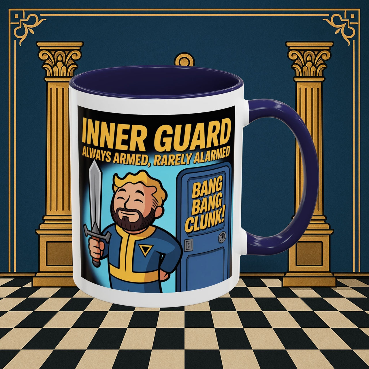 Premium Ready to Go Freemason Design | Accent Coloured 11oz Mug | Inner Guard's Moment | Inner Guard - Masonic Mugs