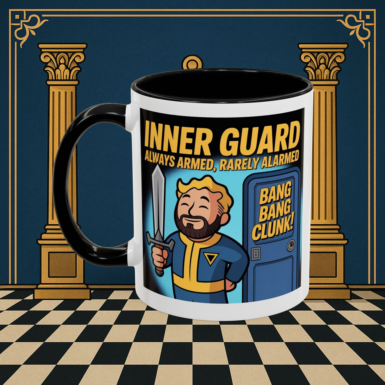 Premium Ready to Go Freemason Design | Accent Coloured 11oz Mug | Inner Guard's Moment | Inner Guard - Masonic Mugs